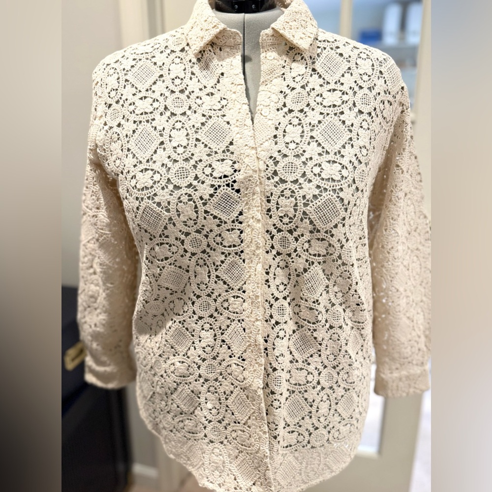 Sézane Marzia Blouse Women’s Shirt 46 14 Guipure Lace NWT